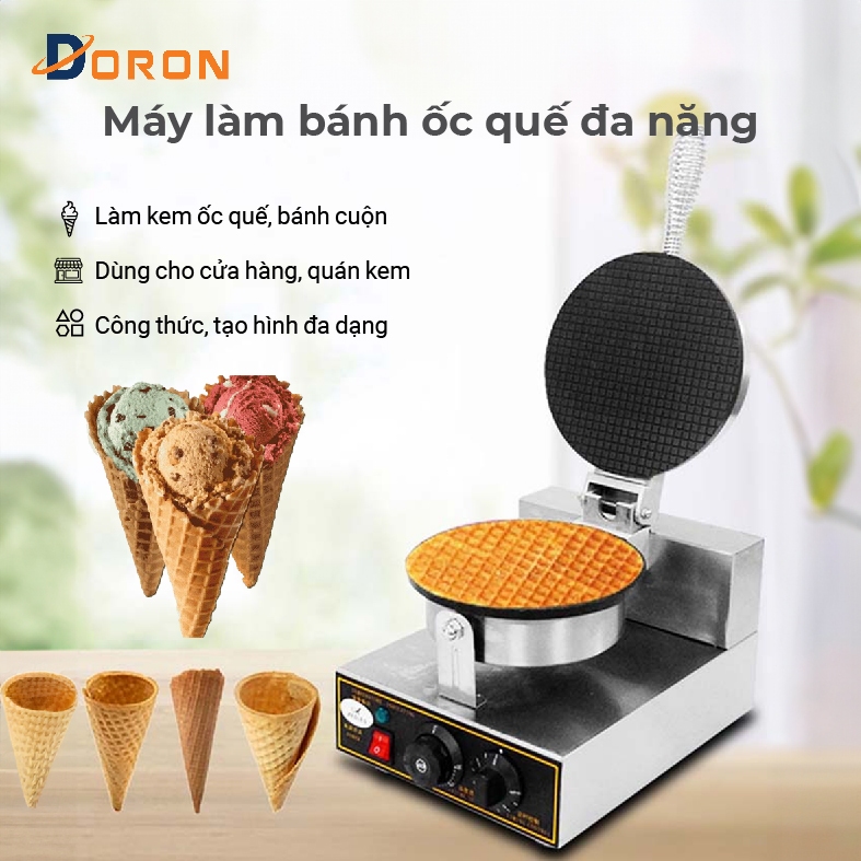 Máy làm bánh ốc quế, vỏ kem DORON 1200W kiểm soát nhiệt độ chính xác