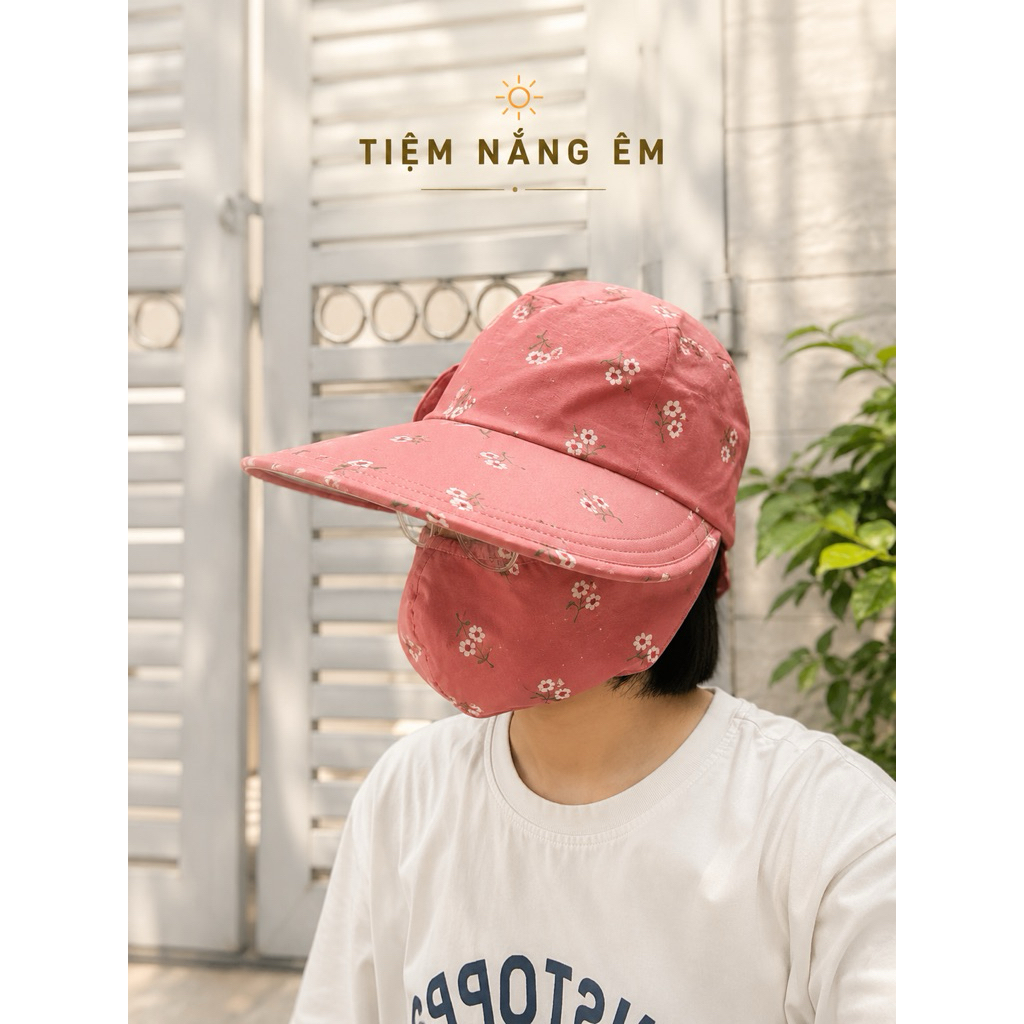 Nón mũ chống nắng kèm khẩu trang vải đũi mát, che kín mặt, freesize