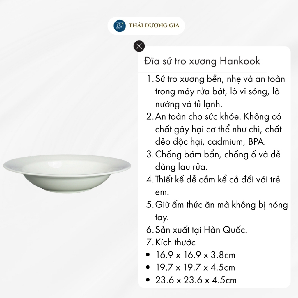 Bát, đĩa trắng sứ tro xương Hàn Quốc Hankook