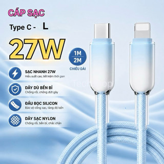 Cáp Sạc Nhanh IP 20W Dây Dù Bọc Silicon 1M 2M Cổng Sạc Typec - L, C-L, Tương Thích IP 7,8,11,12,13,14 Plus Pro Max