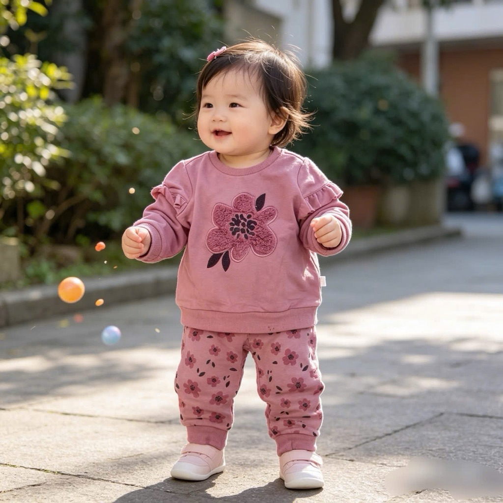 Bộ nỉ dài tay bé gái xuất dư nhiều màu xinh yêu C6020 C5598 cho bé 3M-4T (4-16kg) mềm ấm co giãn