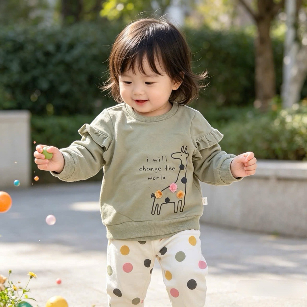 Bộ nỉ dài tay bé gái xuất dư nhiều màu xinh yêu C6020 C5598 cho bé 3M-4T (4-16kg) mềm ấm co giãn