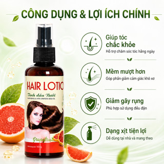 [TẶNG LƯỢC BÍ] Tinh dầu bưởi xịt tóc Ngân Bình 100ml - Hair Lotion giảm rụng, có B5