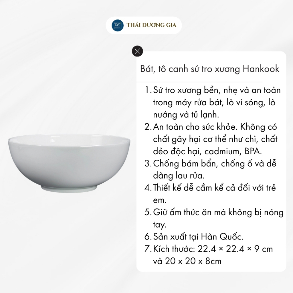 Bát, đĩa trắng sứ tro xương Hàn Quốc Hankook
