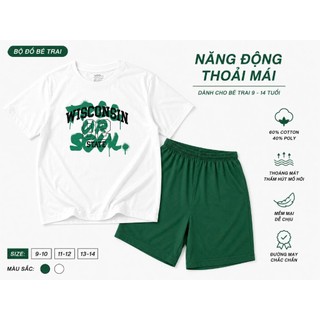 Bộ đồ bé trai WooKids TSH26S002R | 9-14 tuổi | 60% Cotton 40% Poly | Mềm mại thoáng mát