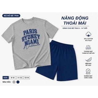 Bộ đồ bé trai WooKids TSH26S002R | 9-14 tuổi | 60% Cotton 40% Poly | Mềm mại thoáng mát