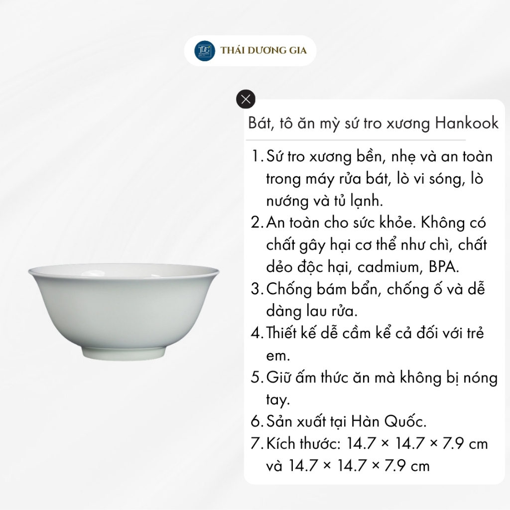 Bát, đĩa trắng sứ tro xương Hàn Quốc Hankook