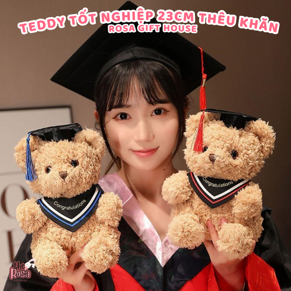 Gấu Bông Teddy Tốt Nghiệp 23cm Thêu Khăn Theo Yêu Cầu – Quà Tặng Ra Trường Đẹp, Ý Nghĩa Và Độc Quyền