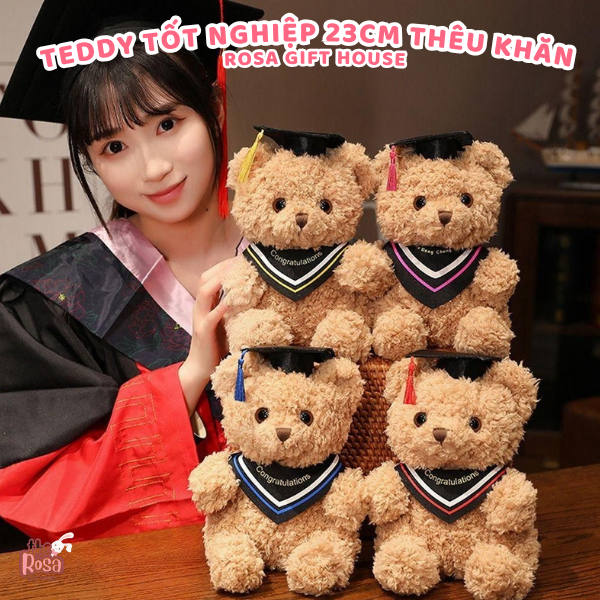 Gấu Bông Teddy Tốt Nghiệp 23cm Thêu Khăn Theo Yêu Cầu – Quà Tặng Ra Trường Đẹp, Ý Nghĩa Và Độc Quyền