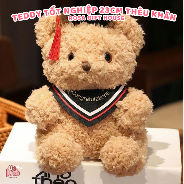 Gấu Bông Teddy Tốt Nghiệp 23cm Thêu Khăn Theo Yêu Cầu – Quà Tặng Ra Trường Đẹp, Ý Nghĩa Và Độc Quyền
