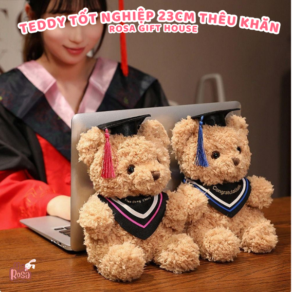 Gấu Bông Teddy Tốt Nghiệp 23cm Thêu Khăn Theo Yêu Cầu – Quà Tặng Ra Trường Đẹp, Ý Nghĩa Và Độc Quyền