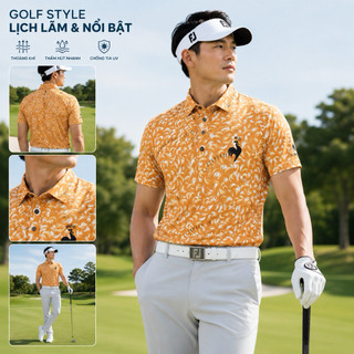 Áo golf nam lecos màu vàng vải lỗ thoáng khí thấm hút mồ hôi