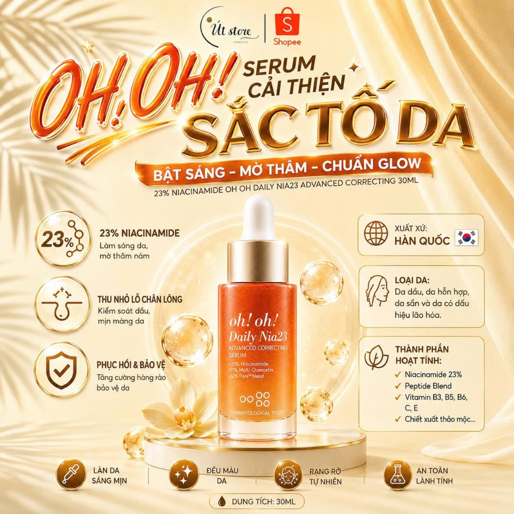 [Chính Hãng]Chai Serum Cải Thiện Sắc Tố Da 23% Niaciamide Oh Oh Daily Nia23 Advanced Correcting 30ml