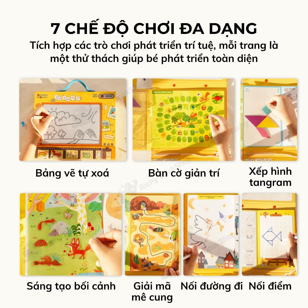 Bảng vẽ tự xóa Mideer Sensory Book - Bảng vẽ điện tử kèm trò chơi 7in1 chủ đề du lịch cho bé