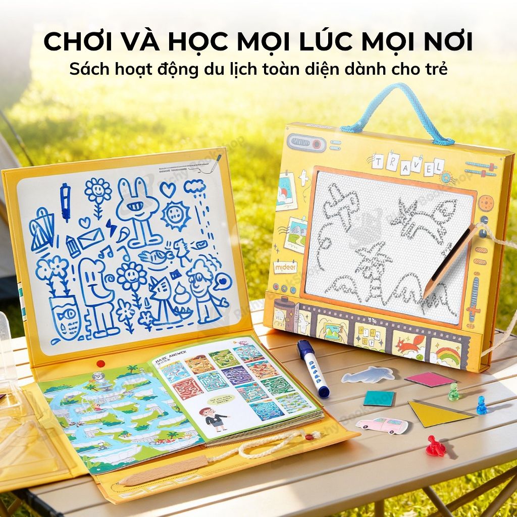 Bảng vẽ tự xóa Mideer Sensory Book - Bảng vẽ điện tử kèm trò chơi 7in1 chủ đề du lịch cho bé