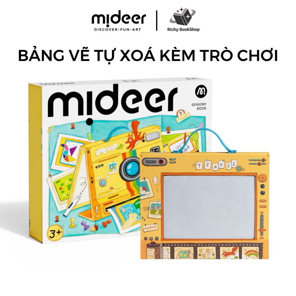 Bảng vẽ tự xóa Mideer Sensory Book - Bảng vẽ điện tử kèm trò chơi 7in1 chủ đề du lịch cho bé