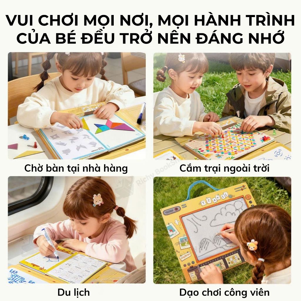 Bảng vẽ tự xóa Mideer Sensory Book - Bảng vẽ điện tử kèm trò chơi 7in1 chủ đề du lịch cho bé