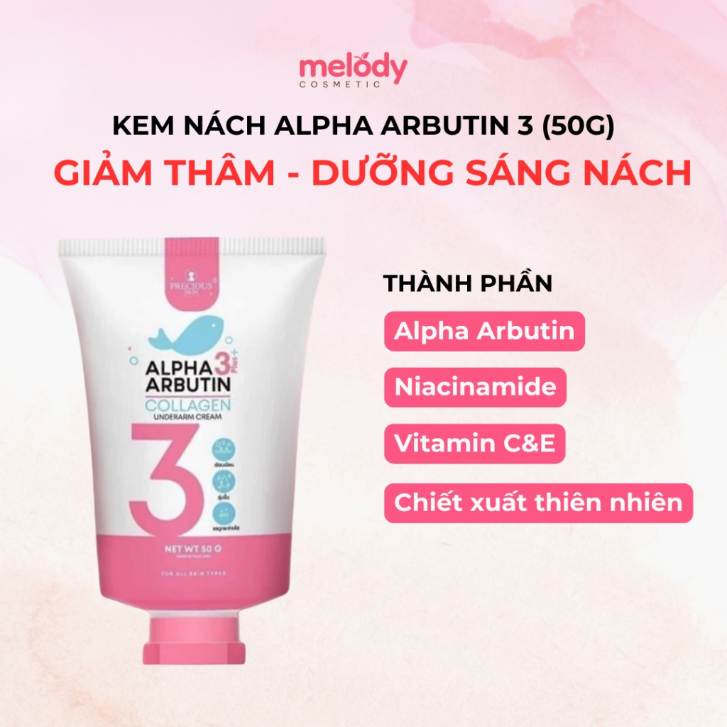 Kem Dưỡng Trắng Nách Alpha Arbutin 3 Plus Organic 50g Thái, Vitamin B3, C, E hỗ trợ làm sáng và đều màu da vùng nách