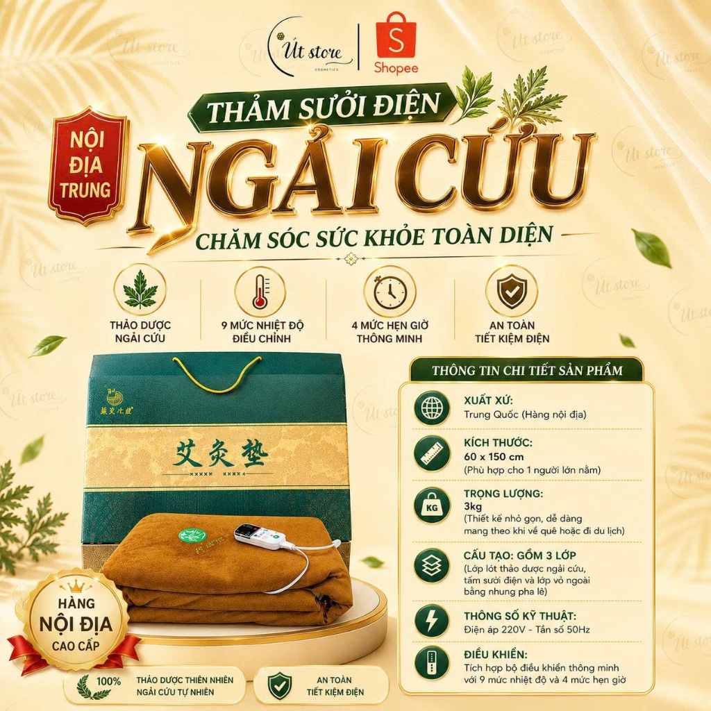 Thảm Sưởi Điện Ngải Cứu Nội Địa Trung Chăm Sóc Sức Khỏe Toàn Diện