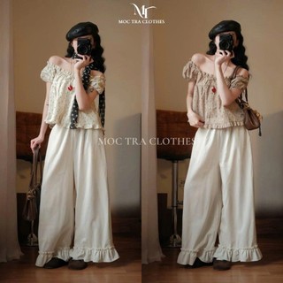 Áo trễ vai hoa nhí Loại 1 thiết kế viền bèo tay bồng siêu xinh, Áo kiểu nữ vintage basic trẻ trung