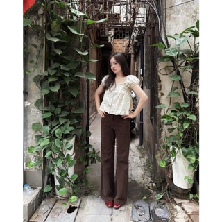 Áo trễ vai hoa nhí Loại 1 thiết kế viền bèo tay bồng siêu xinh, Áo kiểu nữ vintage basic trẻ trung