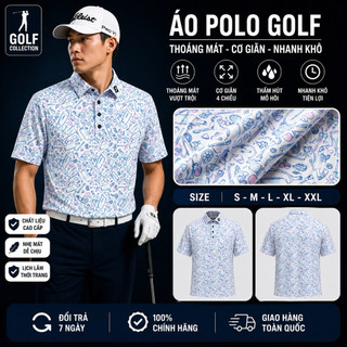 Áo golf hoạ tiết hình học co dãn thấm hút mồ hôi