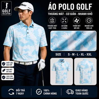 Áo golf phối màu xanh nhạt chất mềm mát , co dãn mặc thoải mái