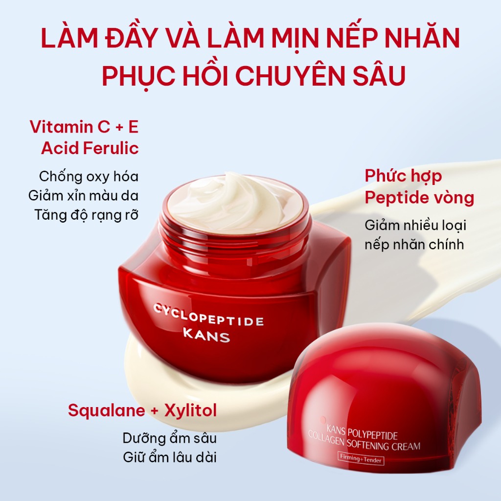 KANS Combo 5 Món Dưỡng Da Chống Lão Hóa Sữa Rửa Mặt - Toner - Lotion - Serum - Kem Dưỡng giúp Cấp Ẩm, Làm Mờ Nếp Nhăn
