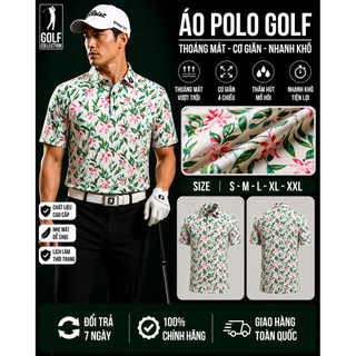 Áo golf nam phối lá cá tính , nổi bất logo thêu chi tiết
