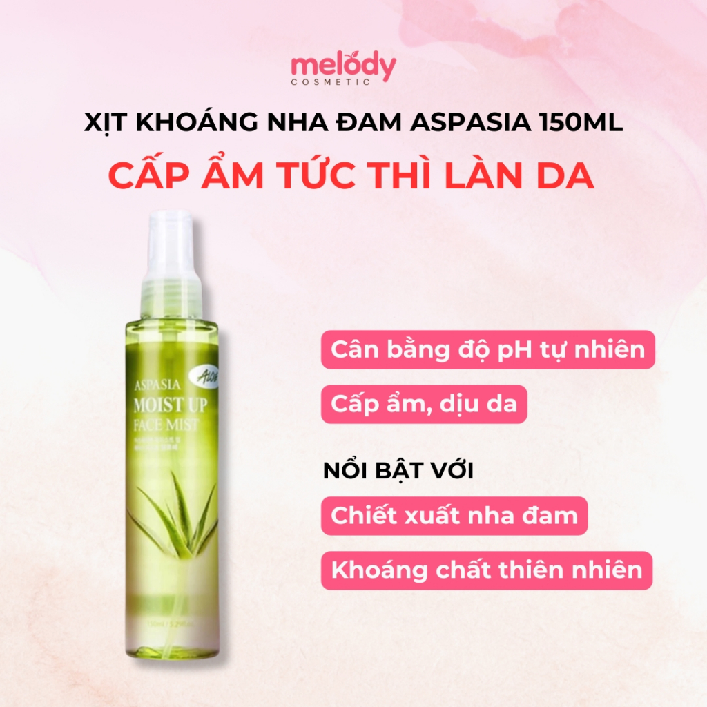 Xịt khoáng Nha Đam Cấp Ẩm Aspasia Hàn Quốc 150ml, Cân Bằng pH, Làm Dịu Da Kích Ứng, Dùng Hàng Ngày, Makeup