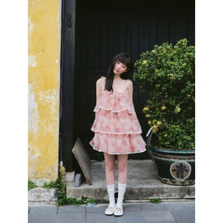 Váy hoa OLV dáng tầng Peach Fleur Layered Ruffled Mini Dress đi chơi mùa hè