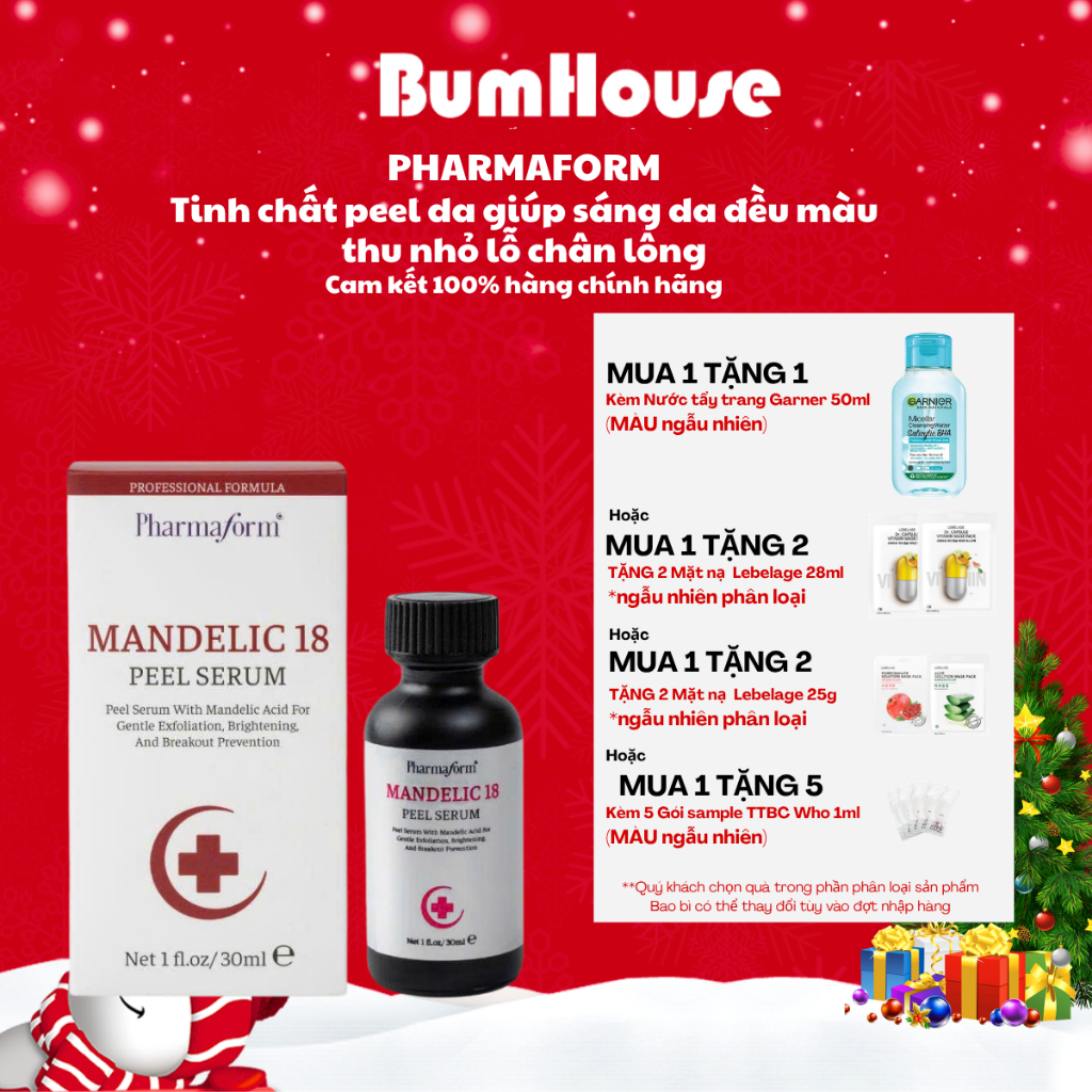 [Mua 1 tặng 1] Tinh chất peel da Pharmaform Mandelic 18 Peel Serum 30ml Giúp Đều Màu Da, Mờ Thâm