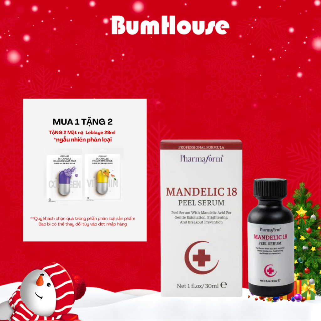 [Mua 1 tặng 1] Tinh chất peel da Pharmaform Mandelic 18 Peel Serum 30ml Giúp Đều Màu Da, Mờ Thâm