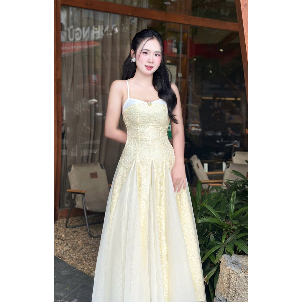 Đầm Váy Đi Tiệc LASY Thời Trang Nữ Hai Dây Dáng Dài Ren Hoa Phối Lưới Xoè Bồng Bềnh Chuẩn Form