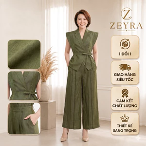 Set Đồ Công Sở ZEYRA, áo sát nách cổ V có belt phối quần ống suông thiết kế đi làm, đi chơi, dự tiệc