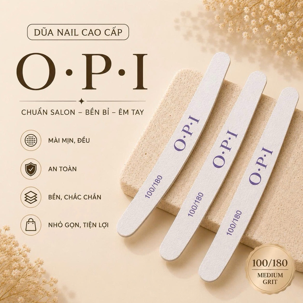 Dũa Nail OPI 100/180 Cao Cấp Dũa Cong/Dũa Thẳng/Dũa Chữ D Tạo Form Móng Chuyên Dụng Nail - ND2