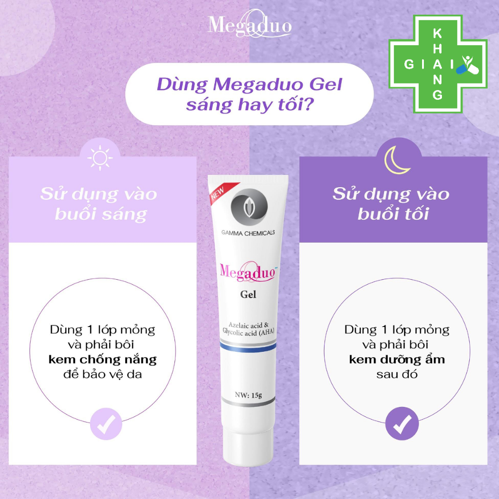 Gel bôi hỗ trợ giảm mụn trứng cá, cải thiện mụn sưng viêm, giảm thâm và dưỡng da Megaduo (Chai 15g)