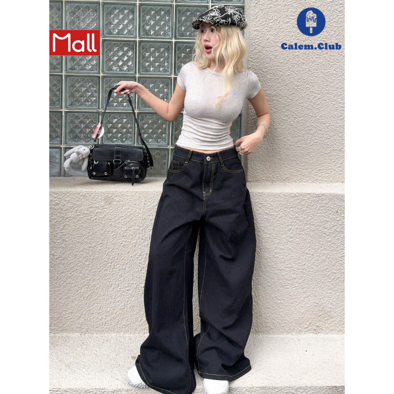 Calem.Club - Quần Kaki Jeans Ver 2 Ống Rộng WIDE LEG tôn dáng cạp cao form unisex nam nữ quần jean nữ