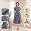 Set bộ áo cổ vest thắt đai nơ phối chân váy xòe thiết kế ZEYRA đi làm, đi chơi, dự tiệc