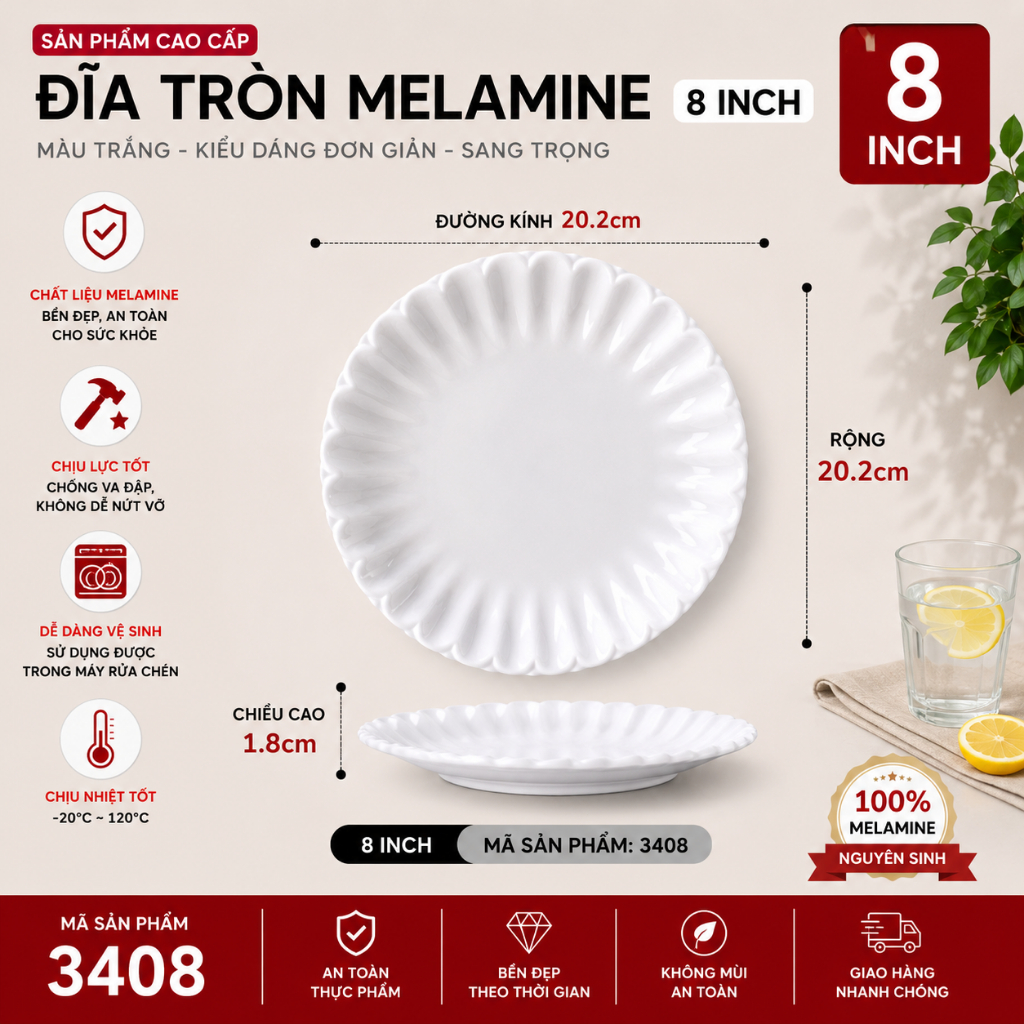 Đĩa Phíp ( Melamine A5 ) Cao Cấp Trắng Sang Trọng Bền Đẹp Không Xước - Ố  3408