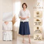 Set bộ đồ nữ công sở thiết kế ZEYRA - Áo sơ mi cổ V tay phồng thắt nơ eo & Chân váy A che khuyết điểm - Màu trắng/navy