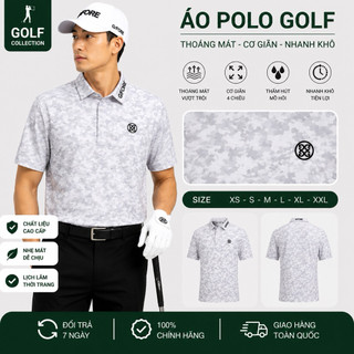 Áo golf nam trắng phối hoạ tiết ,logo thêu sắc nét vải mát phù hợp cho các mùa