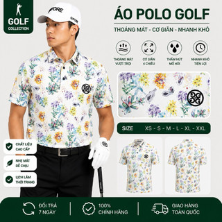 Áo golf  hoạ tiết hình hoa đá nổi bật, logo thêu sắc nét
