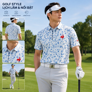 Áo golf 2 màu hoạ tiết siêu cuốn vải lỗ thoáng khi thấm hút mồ hôi