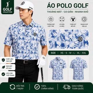 Áo golf  phối hoa lá cá tính, chất thụ lạnh co dãn logo thêu sắc nét