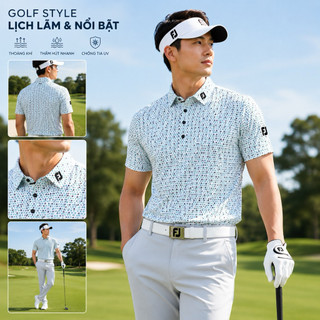 Áo Golf polo họa tiết hình quạt màu tín hồng chất thun lạnh thấm hút mồ hôi , không nhăn, co dãn bốn chiều