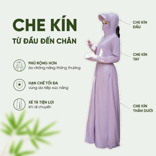 Áo Chống Nắng Dài Toàn Thân Nữ GUNO Tre Thơm 2 Lớp Chống Tia UV Mũ Rộng Vành Che Trán 26AG40/AG63