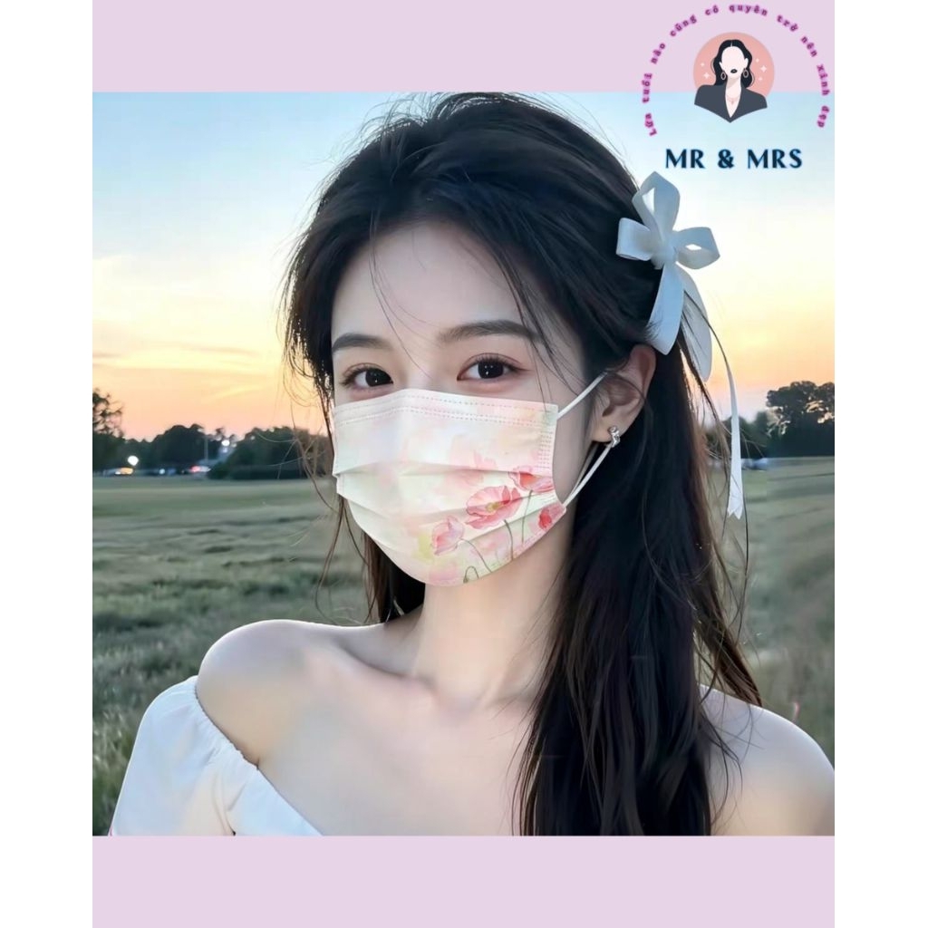 ( Set 10/50c) Khẩu Trang Y Tế Họa Tiết Hoa Người Lớn