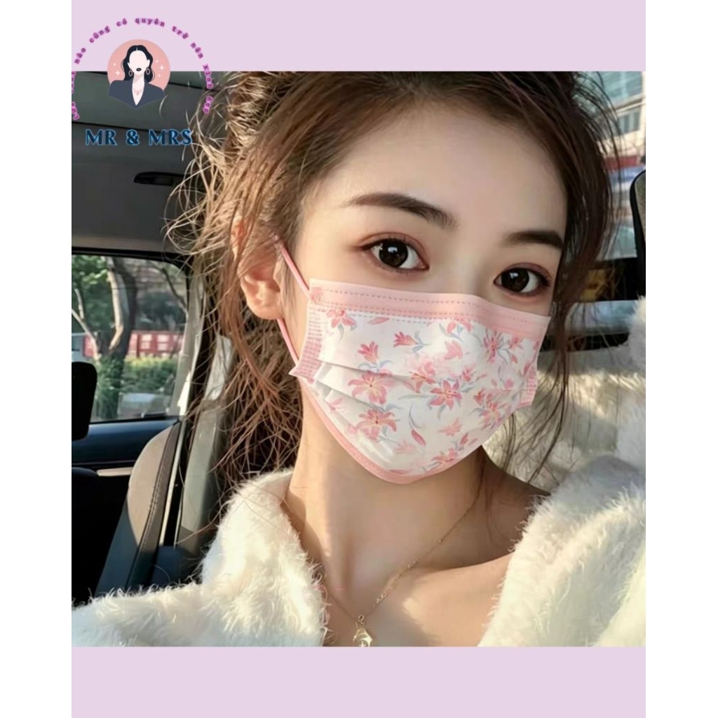 ( Set 10/50c) Khẩu Trang Y Tế Họa Tiết Hoa Người Lớn