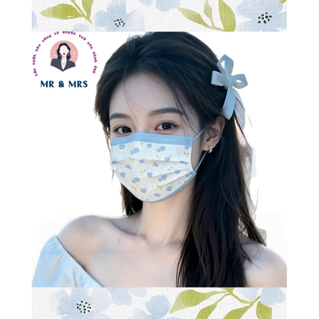 ( Set 10/50c) Khẩu Trang Y Tế Họa Tiết Hoa Người Lớn